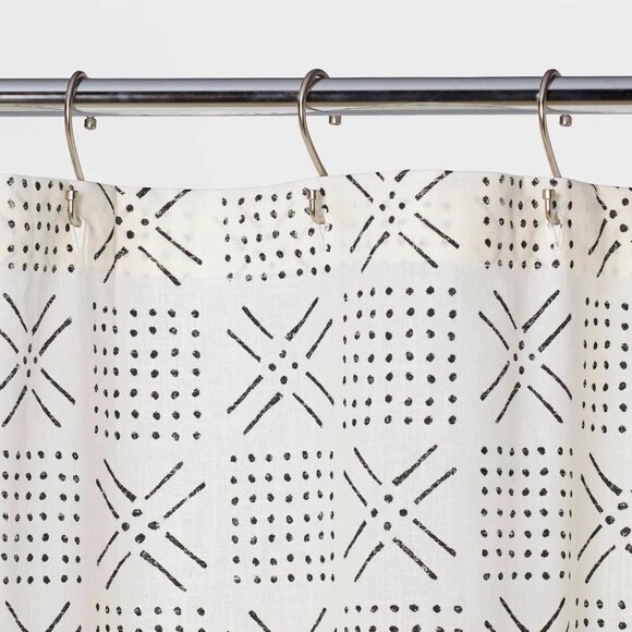 Threshold Black & White Shapes 100% Cotton Buttonhole Top 72" Shower Curtain - Picture 3 of 8